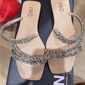 INC International Concepts Women's Beige Sandals with Sparkling Straps